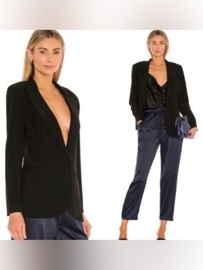 Norma Kamali Boyfriend Black Blazer with Deep V Lapel